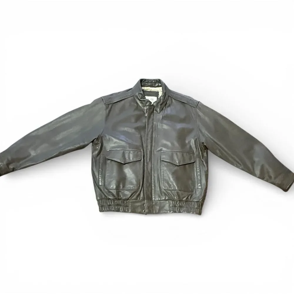 Vintage G-III Zip Up Leather Authentic Bomber Jacket Brown Size Medium